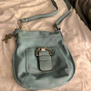 B Makowsky Blue Pebbled Leather Crossbody bag